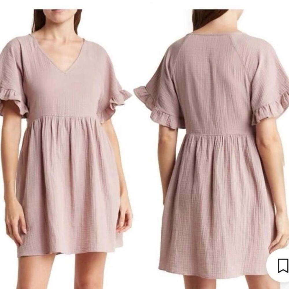 Madewell Ruffle Sleeve Easy Mini Dress Pale Thistle XS NWOT Cotton Gauze Pocket